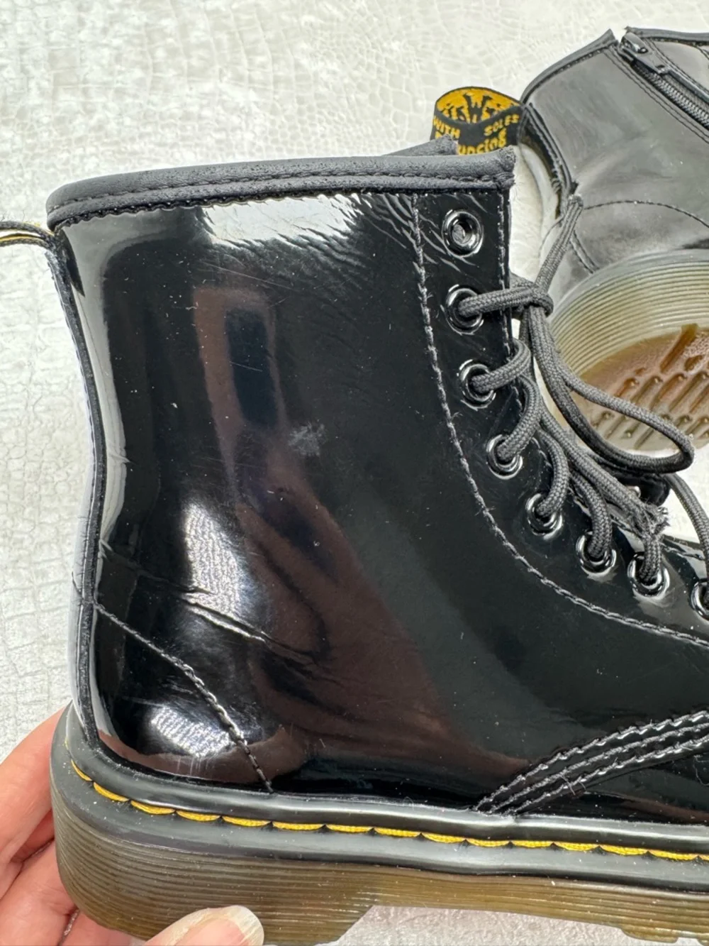Dr. Martens Little Girl’s Black Patent Lace-Up Side Zip Boots, Size 1